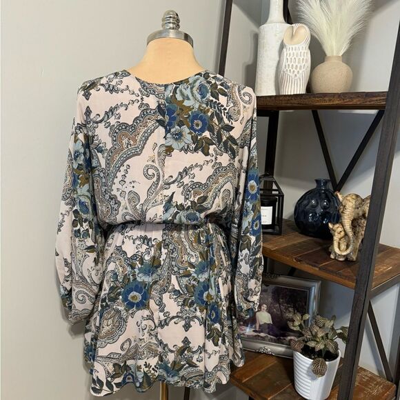 Free People High Plains Paisley Floral Balloon Sleeve V-Neck Mini Dress Small - Picture 5 of 14